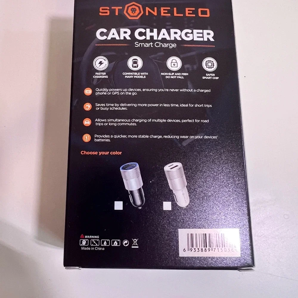 Stoneleo Car Charger Black Silver QC3.0 PD3.0 Dual Port Smart Fast Charge